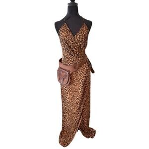 Jay‎ Godfrey Santoro Leopard Animal Print High Slit Gown Dress Maxi Cross back